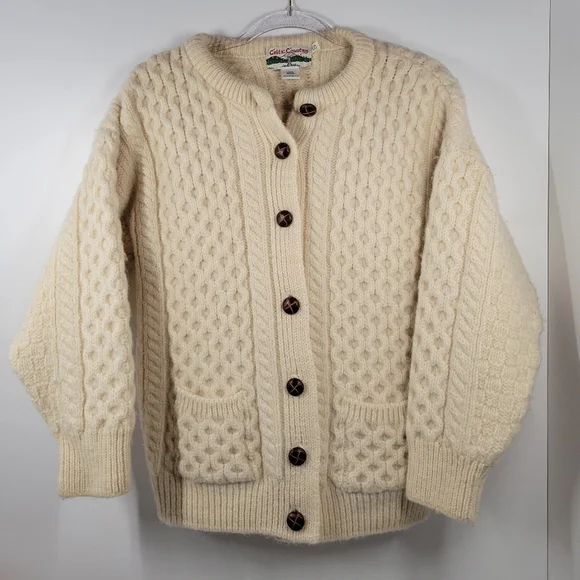 Celtic Country Cream Heavy 100% Wool Cardigan Sweater Women Size Small - Picture 1 of 5